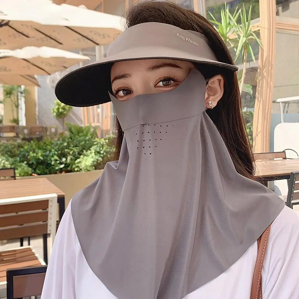 Outdoor UV Protection Sunscreen Mask Traceless For Women Eye Protection Corner Ice Silk Breathable Hanging Ear Sunscreen Mask