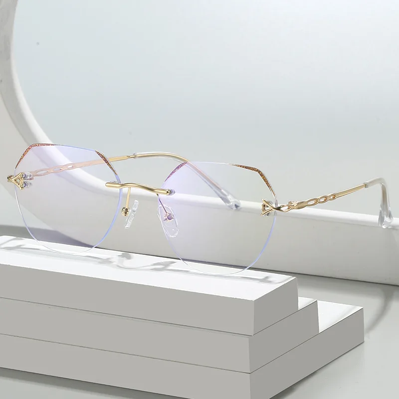 AOLIYA Męskie Damskie Luksusowe Okulary Bezramkowe Wielokątne Ultralekkie Okulary Ze Stopu Metali Oprawki Optyczne Korekcyjne