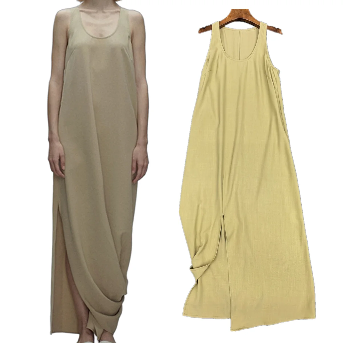 

Withered Nordic Minimalist Cotton Summer SleevelessDress Japanese Elegant Solid Color Basic Long Dress Women Party Dresses Vesti