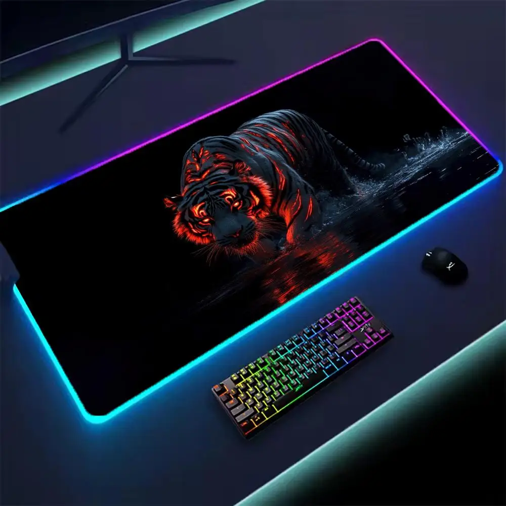 

Anime Tiger Mouse Pad XXL RGB Gaming Mouse Pad Gamer Accessories Large LED Light Mousepads PC Computer Desk Mat with Backlit
