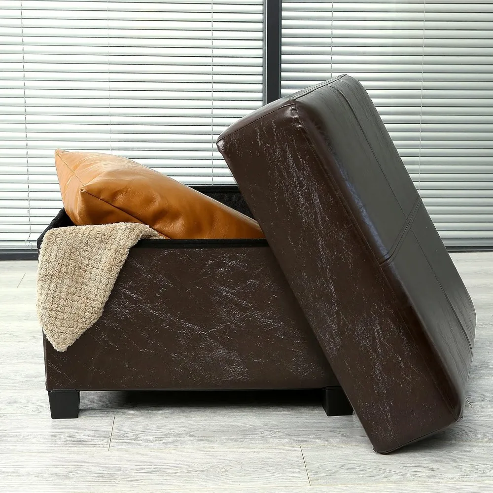 

Stool, Folding Storage Bench, Cube Leather Footstool with Legs, Coffee Table, Ottoman with Storage for Living Room, Stool