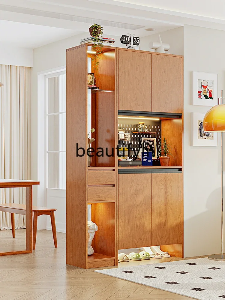 

solid wood porch cabinet, integrated small apartment entrance hall cabinet, living room cherry wood partition cabinet