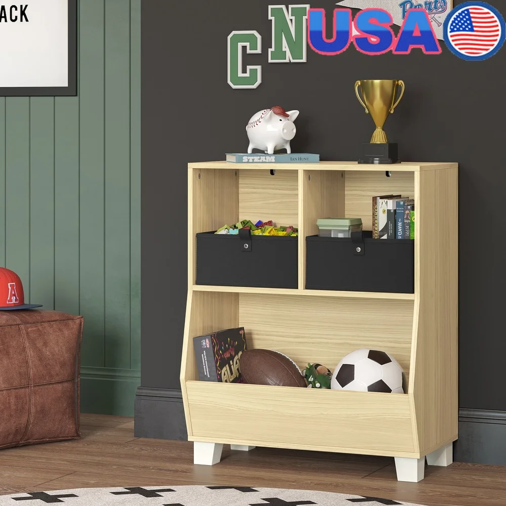 

Kids Toy Organizer Bookshelf Storage Unit with Two Cubby Compartments Wall Mounted Playroom and Living Room Use