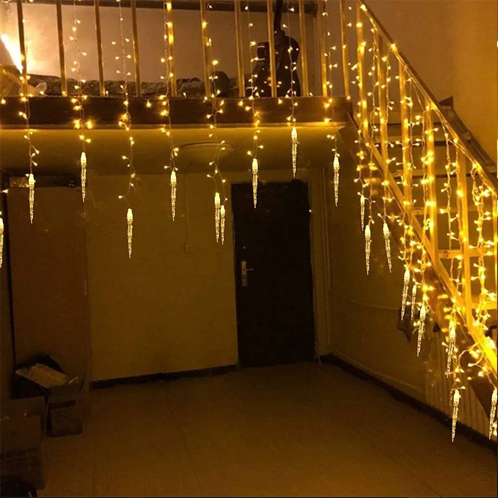 EU/US ปลั๊ก 4M 96 LEDs Icicle Curtain String Light AC100-240V ในร่มกลางแจ้ง Fairy ตกแต่ง Garland PARTY,คลับ