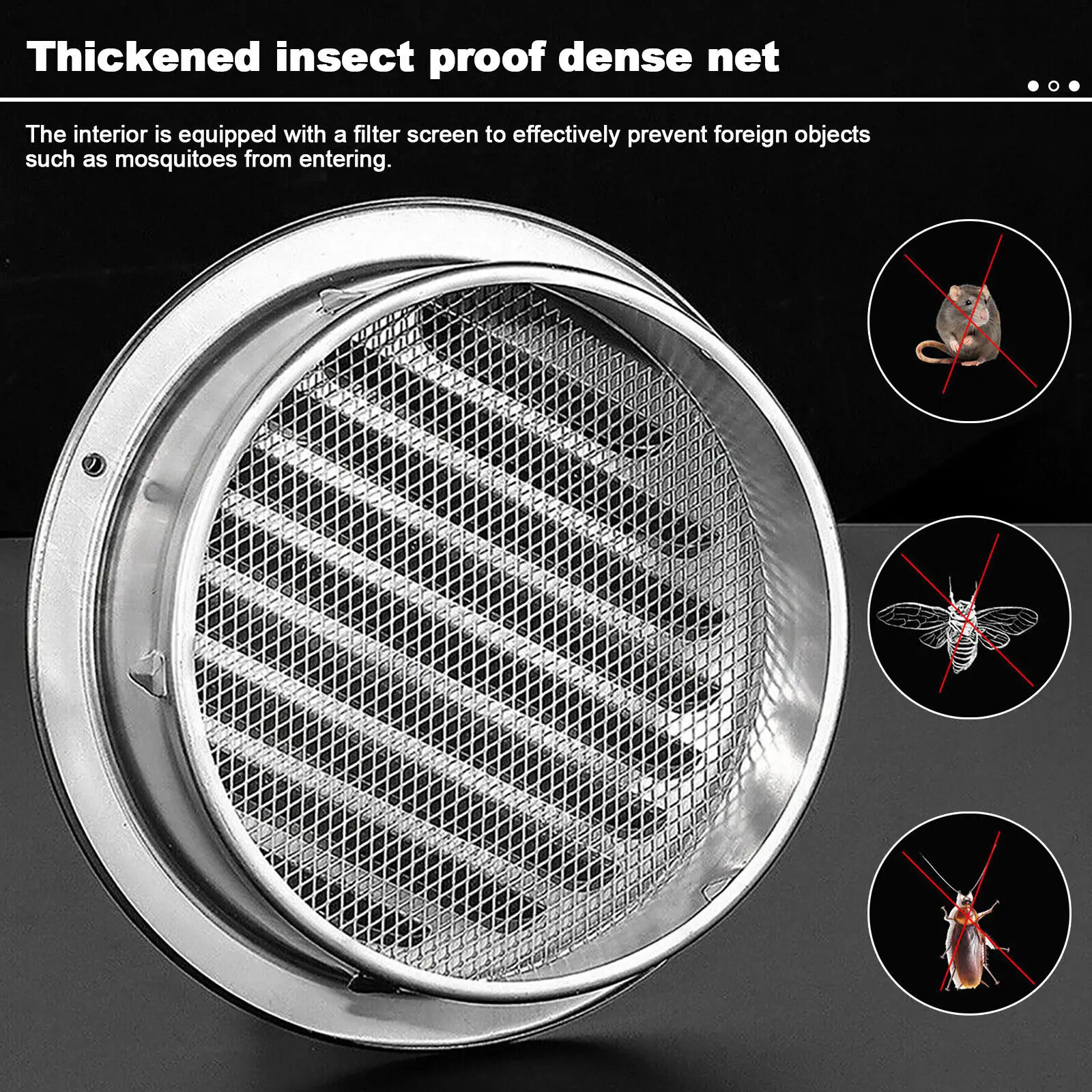 70/80/100/120/150/160/200mm Round Stainless Steel Air Vent Grille Insect Protection Home Exterior Wall Ducting Ventilation Tool