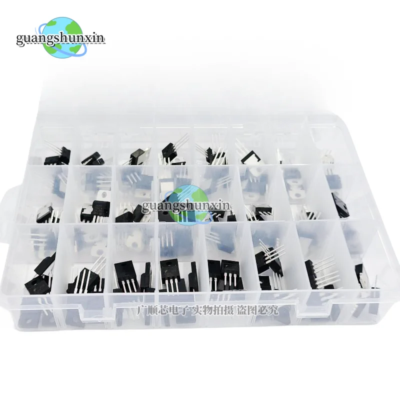 120PCS/BOX 24Values IRF3205 L7805CV LM317 TIP120 IRF540N TIP122 TIP142T IRFZ44N FQPF10N60C TO-220 Field Effect Transistor