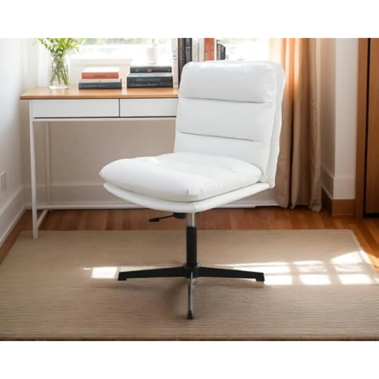 

Task Chair-Small Office Desk Chair No Wheels, Cross Legged Wide Chair, High Backrest Adjustable Height 360 ° Swivel Chair for Ho