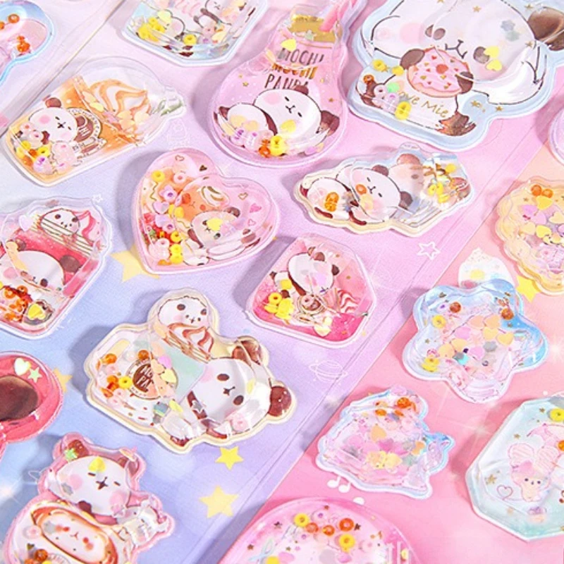 

Cute Cartoon 3D Glitter Quicksand Stickers Fun Children's Water-filled Shake-shake Sticker Gifts for Girl Journal DIY Decoration