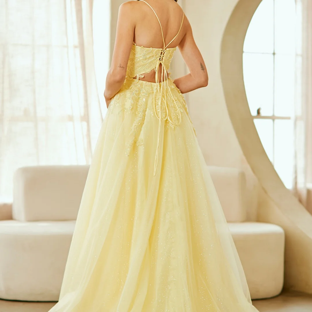 Amanda Aangepaste Pailletten Zijsplit Spaghetti Band Prom Dress Backless vestidos de noche Vloerlengte A-lijn Formele Avond