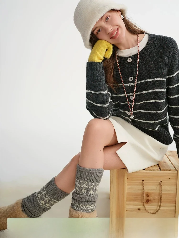 

Large Size Women's Knitted Stripe Open Cardigan Autumn Winter Korean Sle Sweater Art Line Design Single Bundle New 2025