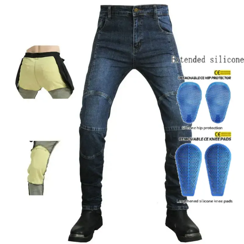 دراجة نارية ارتداء مقاومة ركوب السراويل مرونة عالية سوبر سليم موتوكروس حماية الجينز الذكور فارس موضة بناطيل كاجوال #1