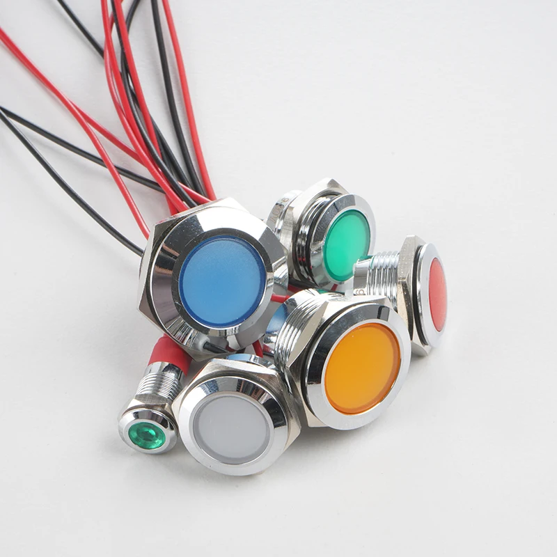 6/8/10/12/16/19/22MM LED Metal Indicator Light Waterproof Signal Light With Wire 3V 5V6V12V 24V 220V Red/Yellow/Blue/Green/White