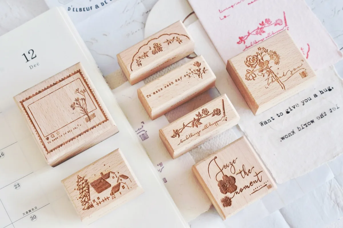 Vintage English Floral House Frame Wooden Rubber Stamp Set DIY Scrapbooking Photo Album Card Making Wood Seal