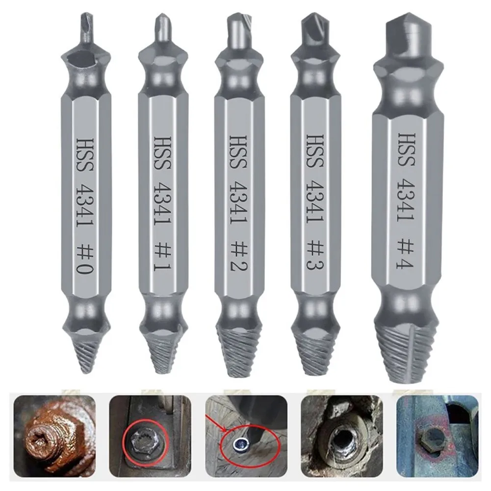 5PCS Damaged Screw Extractor Center Drill Bit Set Easily Take Out Side Drill Out Broken  Bolt Screw Remover