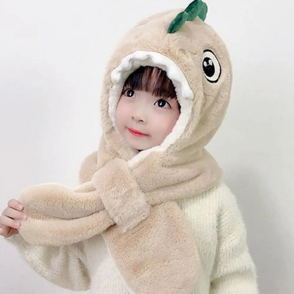 Children Winter Hats Scarf Set Beanies Kids Plush Cartoon Dinosaur Warm Hat Scarf Set Fashion Boys Girls Windproof Ear-flap Cap