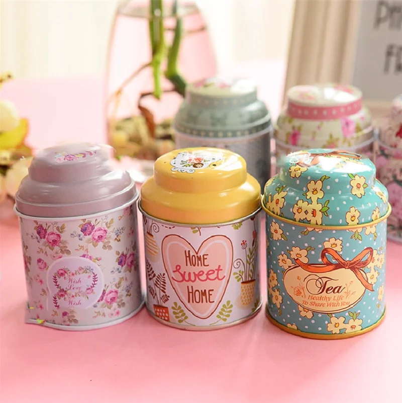4PC British Style Round Flower Tea Tin Can Small Portable Candy Packaging Iron Box Jewelry Toothpick Storage Container Box