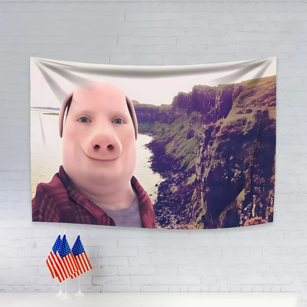 John Pork Smiling Throw Flag Wall Hanging Tapestry Room Decor Double penetration for Room Decor Dormitory Decor