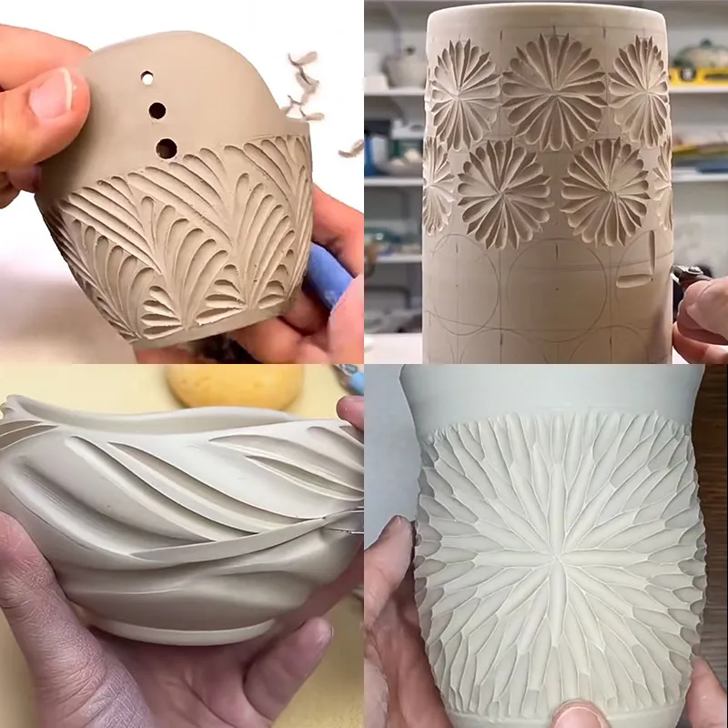 Keramik Textur Carving Werkzeuge Multi-winkel Rotierenden Massivholz Dekorative Carving Textur Werkzeuge DIY Keramik Form Werkzeuge – Detail 8