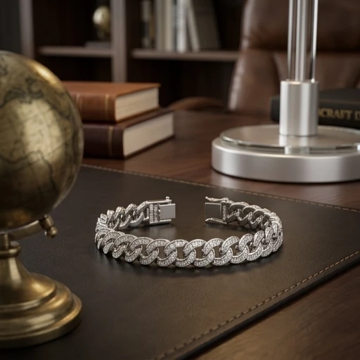 Luxury PT950 Platinum Cuban Link Bracelet, Solid Square Diamond Ladder Hip Hop Jewelry for Men Women