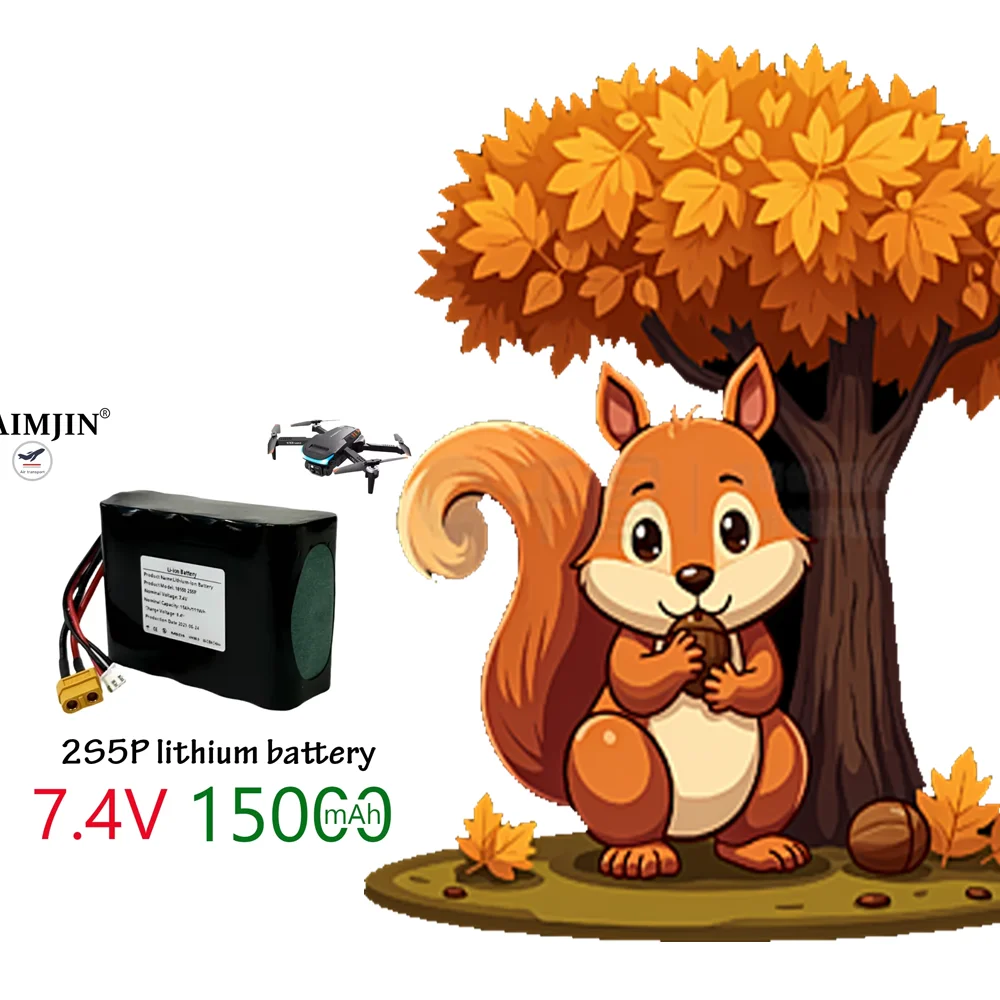 18650 Lithium Ion Battery Pack XT60 XH2.54-3P Plug，For Various RC Airplane Quadrotor 2S5P 7.4V 15Ah Rechargeable battery