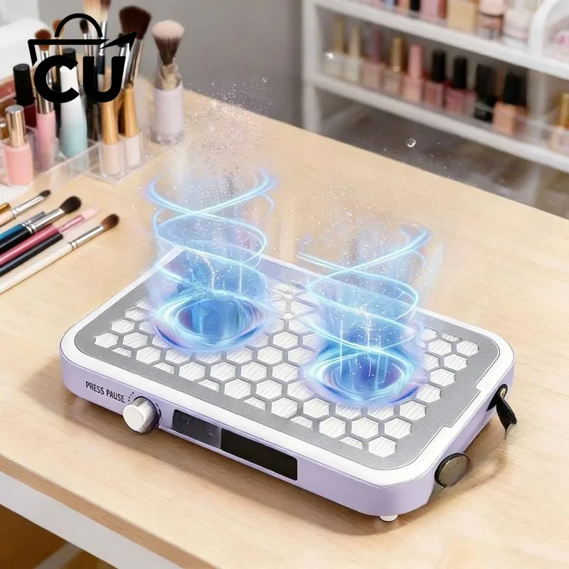 Nail Dust Remover Dual Turbine Strong Suction Nail Vacuum Cleaner for Manicure with Removable Filter Speed Adjustable
