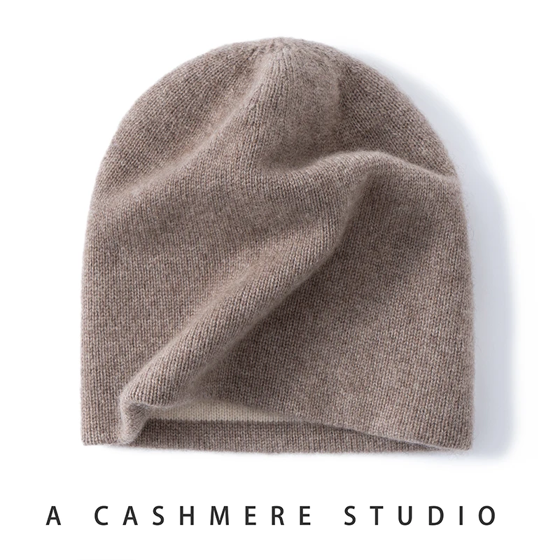 Seamless Cashmere Double-layer two-color Hat 100% Cashmere Dot Yarn Knitted Toe Cap Men's and Women's Ear Protection Warm Hat