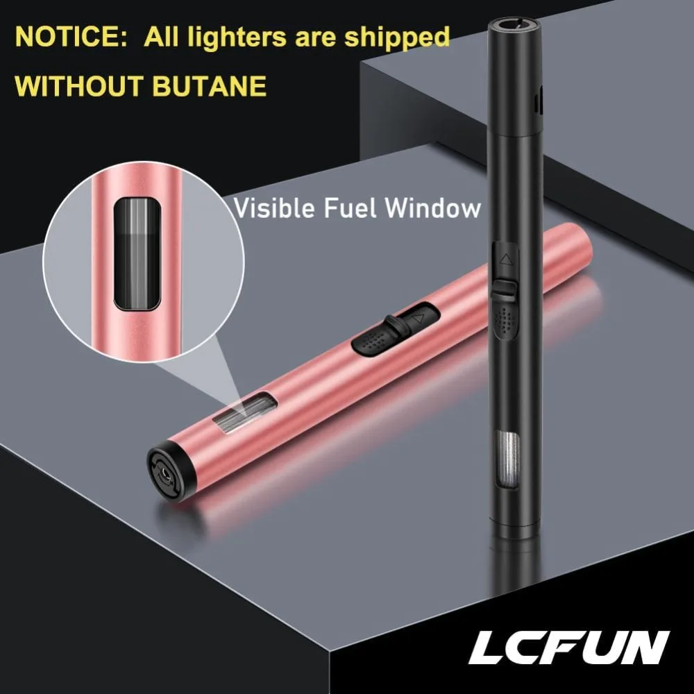 2 Pack Refillable Windproof Torch Lighters, Copper Jet Flame Butane Lighter with Visible Fuel Window for Camping BBQ Candle view 4