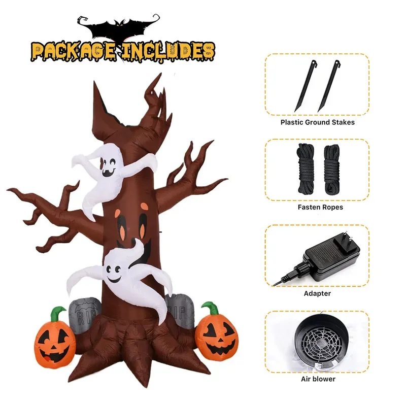 2.4m Halloween Inflatable Ghost Tree Outdoor Decoration Scary Pumpkin Air Model for Festival Venue Party Yard Display Decor
