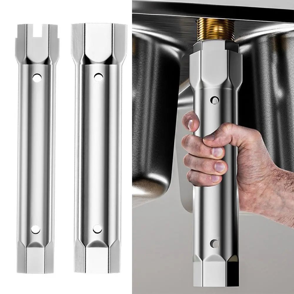 

Silver Pipe Spanner Repair Tool Double Headed Hexagon Socket Wrench Hand Tools Drain Installation Sink Faucet Tool