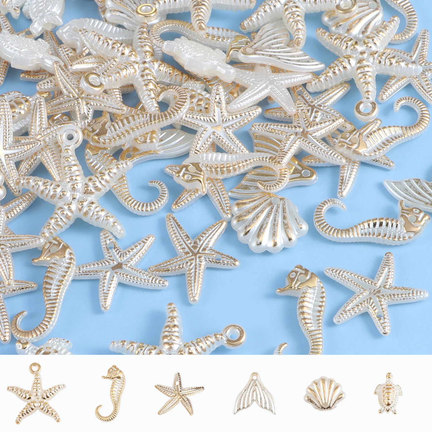 30 pieces of ocean series random mixed pearl shell starfish pendant Diy jewelry accessory bracelet earring pendant