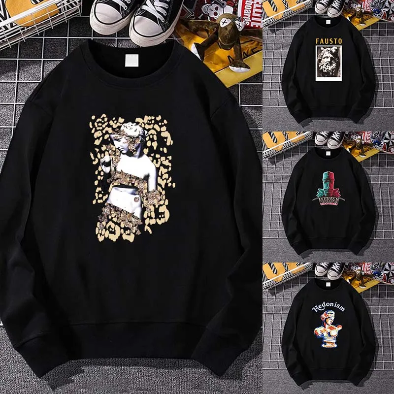 

Hooded Sculpture Print Women Men Long Sleeve Pullover Autumn Spring Streetwear Loose O-neck Hoodies 2022 Sweatshirts Clothes Top