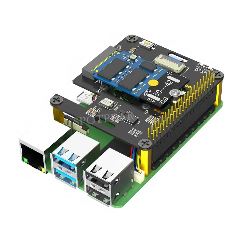 Raspberry Pi 5 PCIe to M.2 NVMe SSD Hat 3in1 Gen2 & Gen3 standards  Automatic Discoloration LED With Fan Size 2230 2242