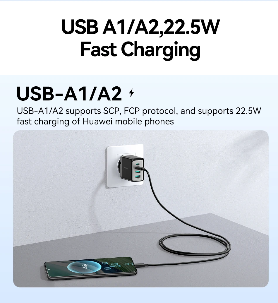 Rocoren 45 W GaN Ladegerät Mehrere PD Schnellladung USB Typ C Ladegerät Schnellladung für iPhone 16 15 iPad Pro Max Samsung Xiaomi – Detail 5
