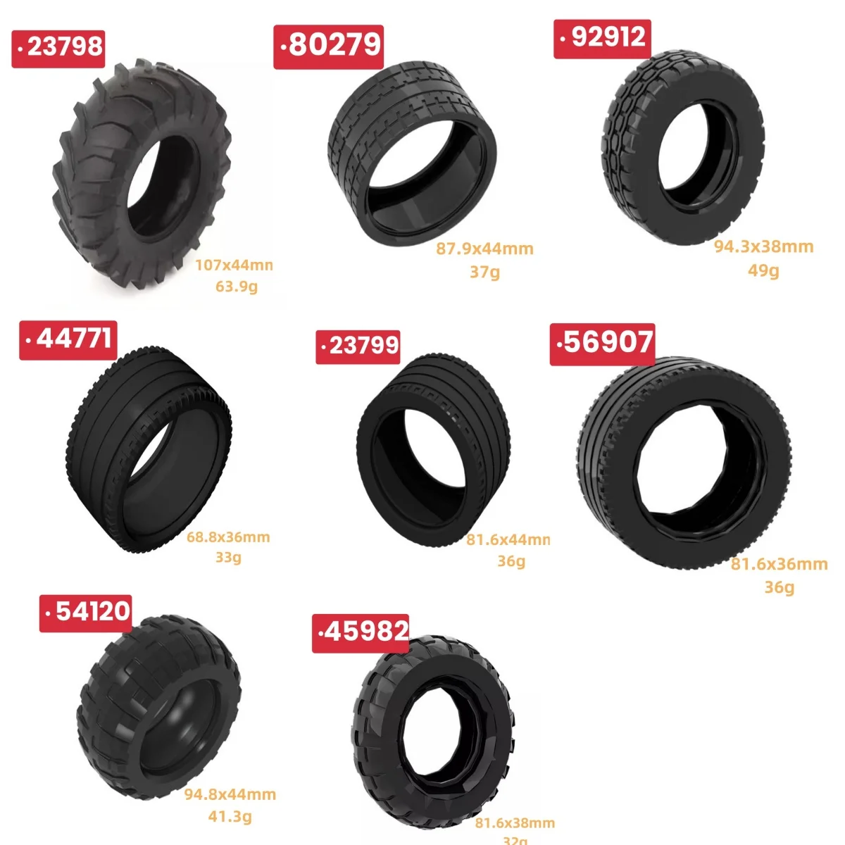 2 pièces/lot bloc de construction pneu roue moto pneu voiture camion moyeu 45982 54120 80279 56907 44771 23799 23798 92912 brique MOC ensemble