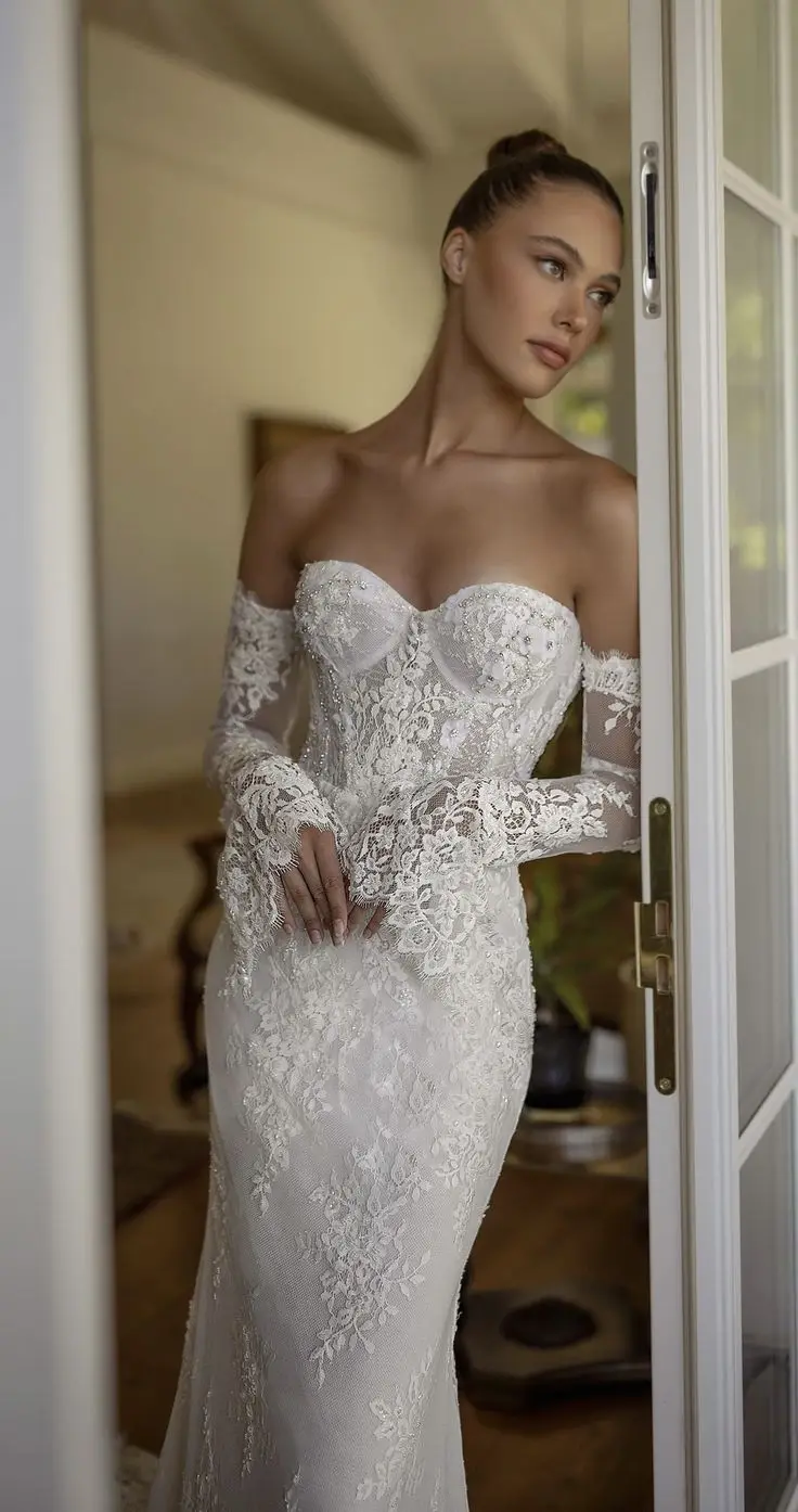 FATAPAESE Customzied Soft Lace Wedding Dress  Off the Shoulder Ivory Tulle with An Elegant Intricate Lace Gown Bridal Mermaid