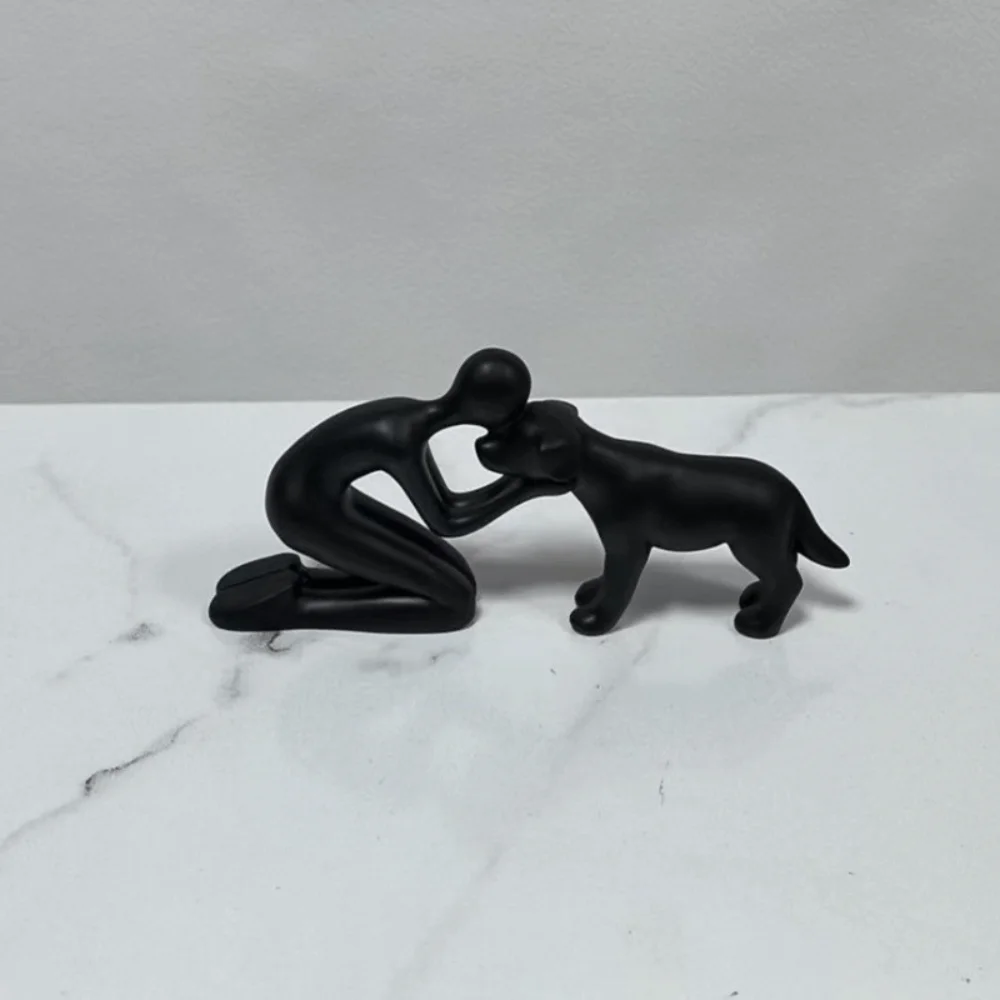 Creative Resin Dog Statue Nordic Style Funny Desktop Ornaments Home Decoration Cute Interactive Figurine Dog Owning Family