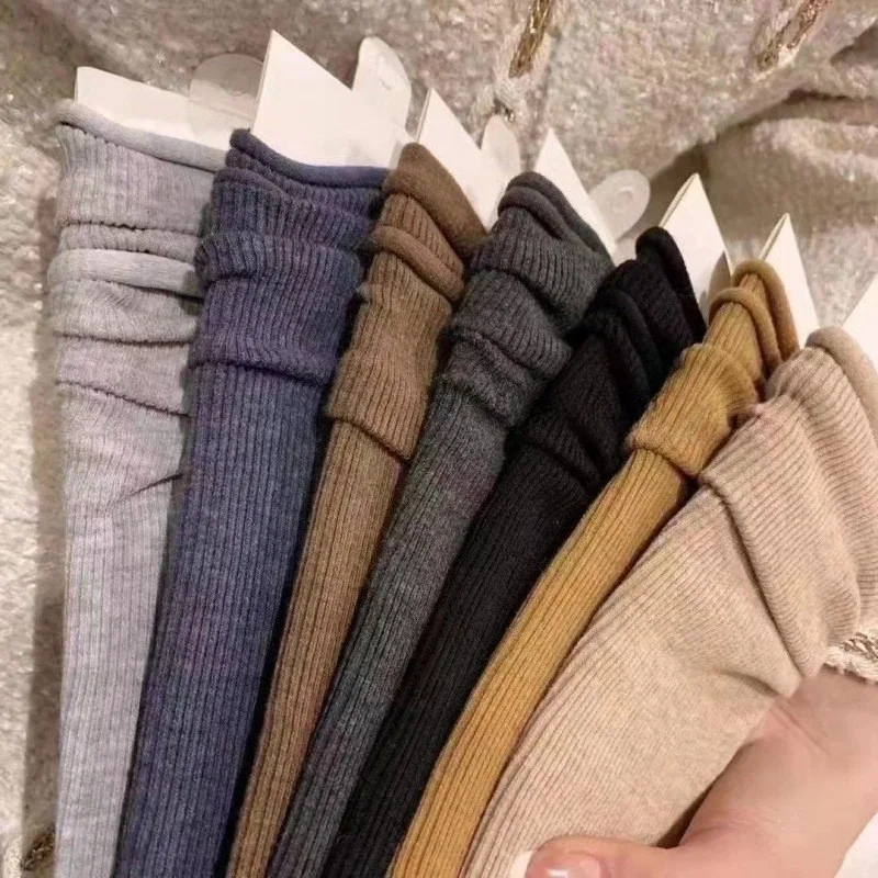 

9 Pairs Women's Solid-Color Autumn Winter Japanese-Style Socks School Slouch Socks Black White Warm Medium Long Socks Wholesale