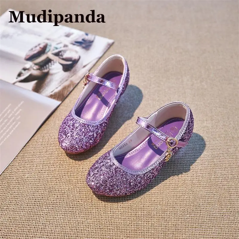 Girl purple Shoes Children's High Heels Girls Single Kid's Gold Silver Antiskid Shoes Prinsessenschoen  Silver Shoes For Kids