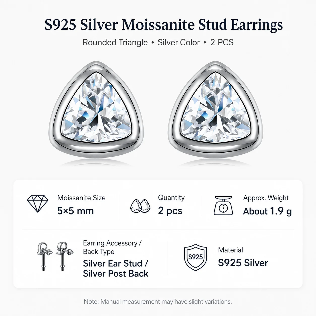 Moissanite Stud Earrings for Women S925 Sterling Silver Triangle 5x5mm D Color VVS1 GRA Certified Minimalist Fine Jewelry Gift view 3