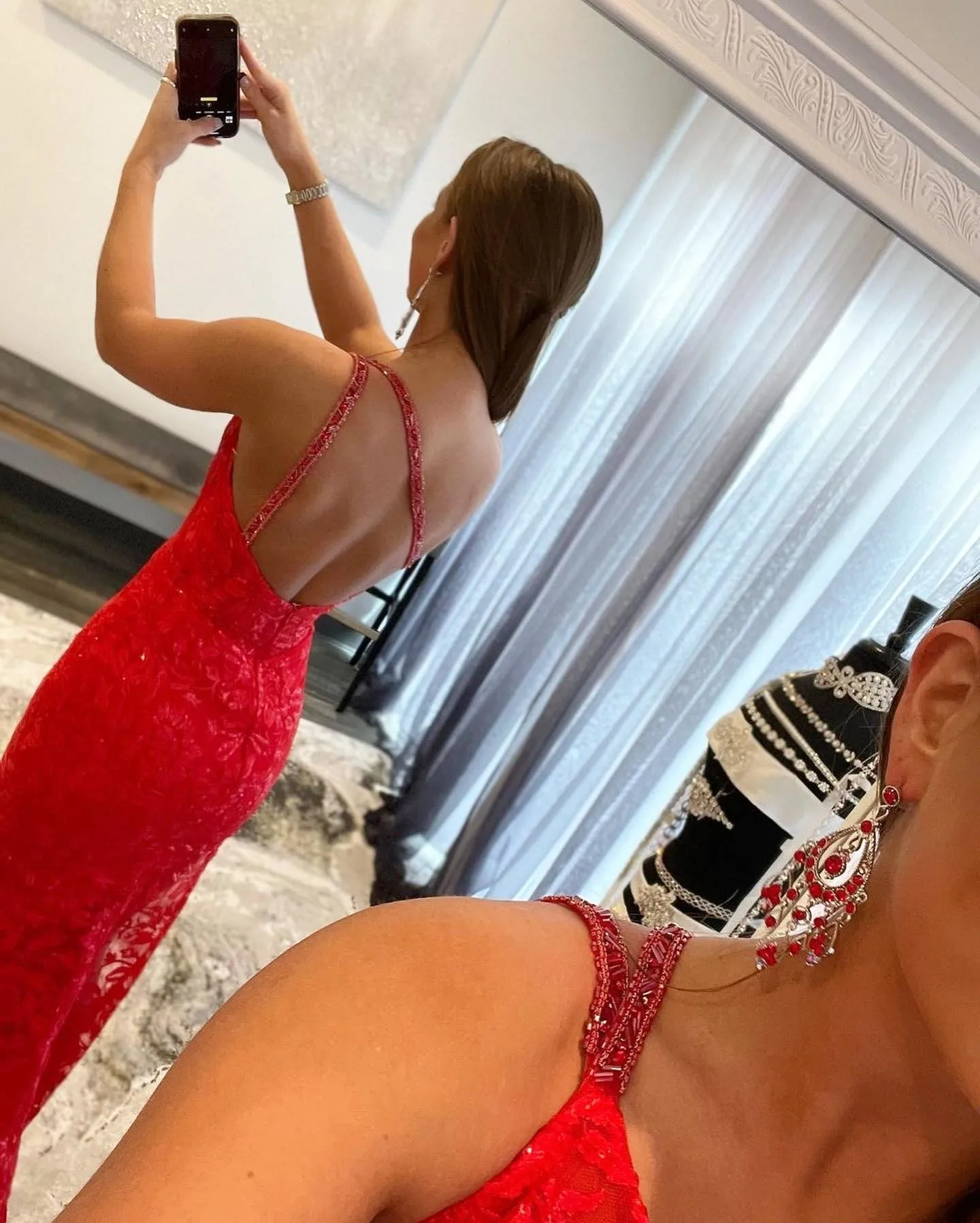 Modern High Slit One shoulder Red Mermaid Prom Formal Dresses Plus size Petite open Back Floor Length Evening Party Gown