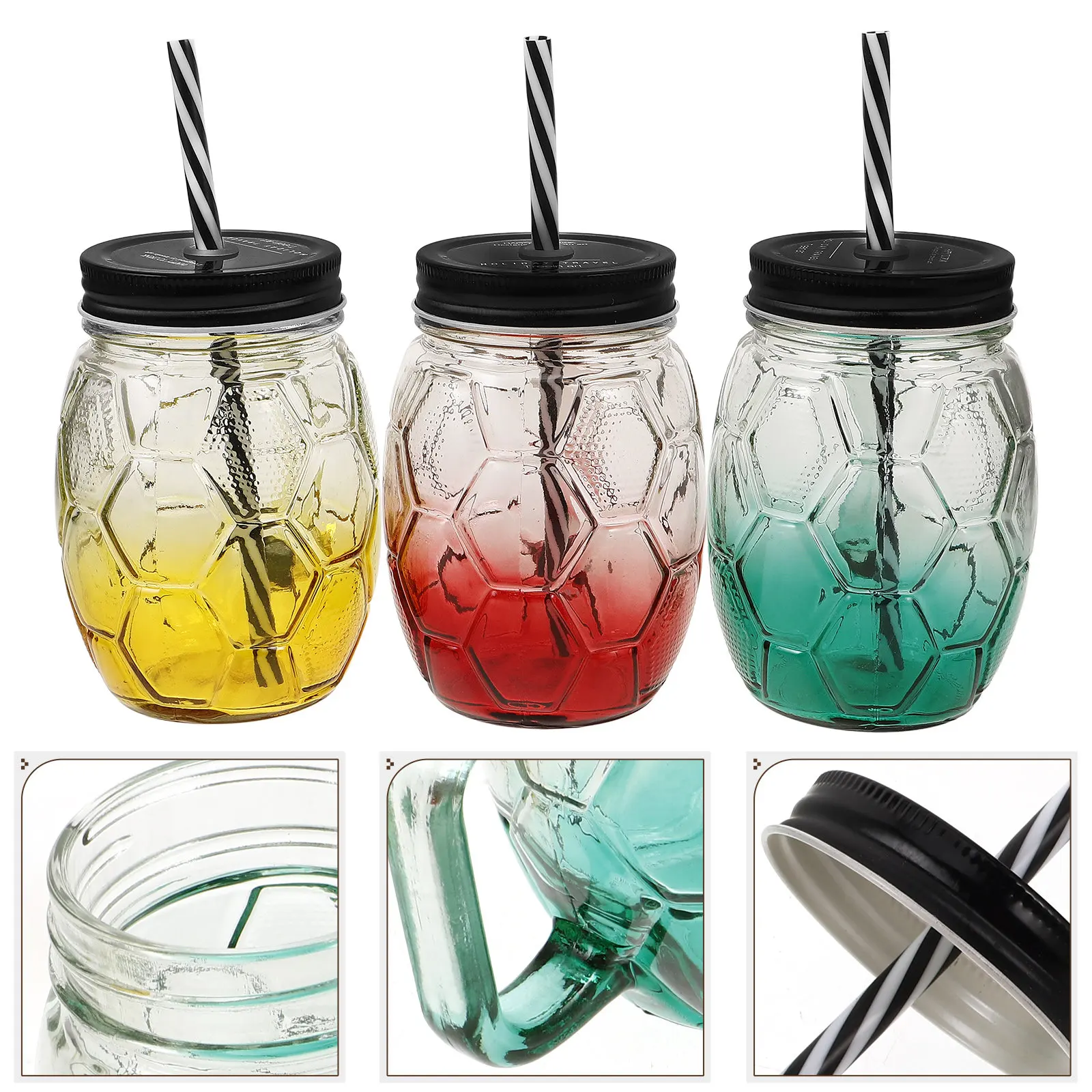 

Набор из 3 стеклянных стаканов с градиентной ручкой в стиле Мейсон, бутылки для сока с крышками и трубочками для молока, чая и напитков