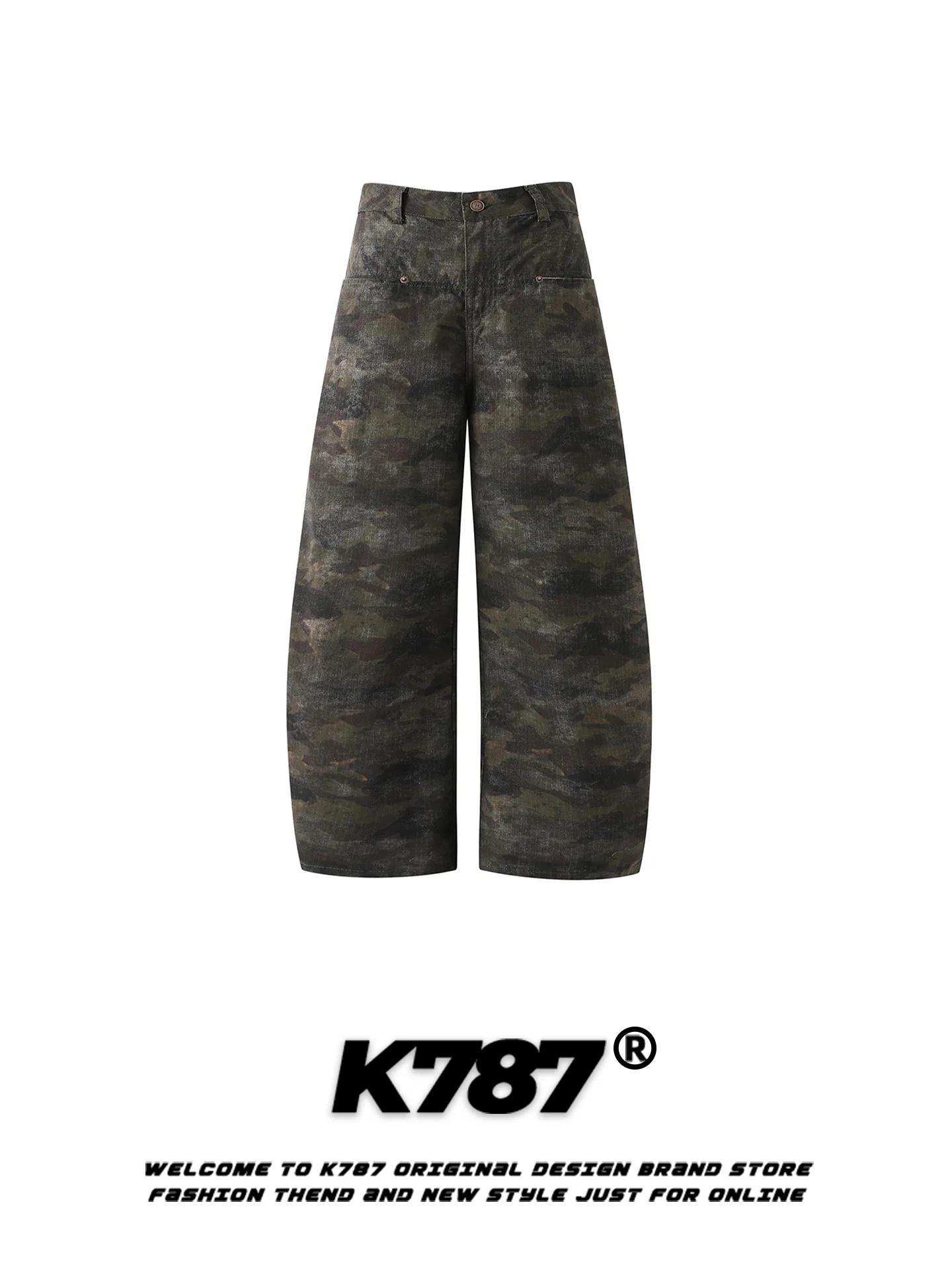 

Брюки K787 в американском ретро-стиле, камуфляжные, повседневные, свободного кроя, с высокой талией, широкие, в пол, для мужчин и женщин, повседневные, свободного кроя