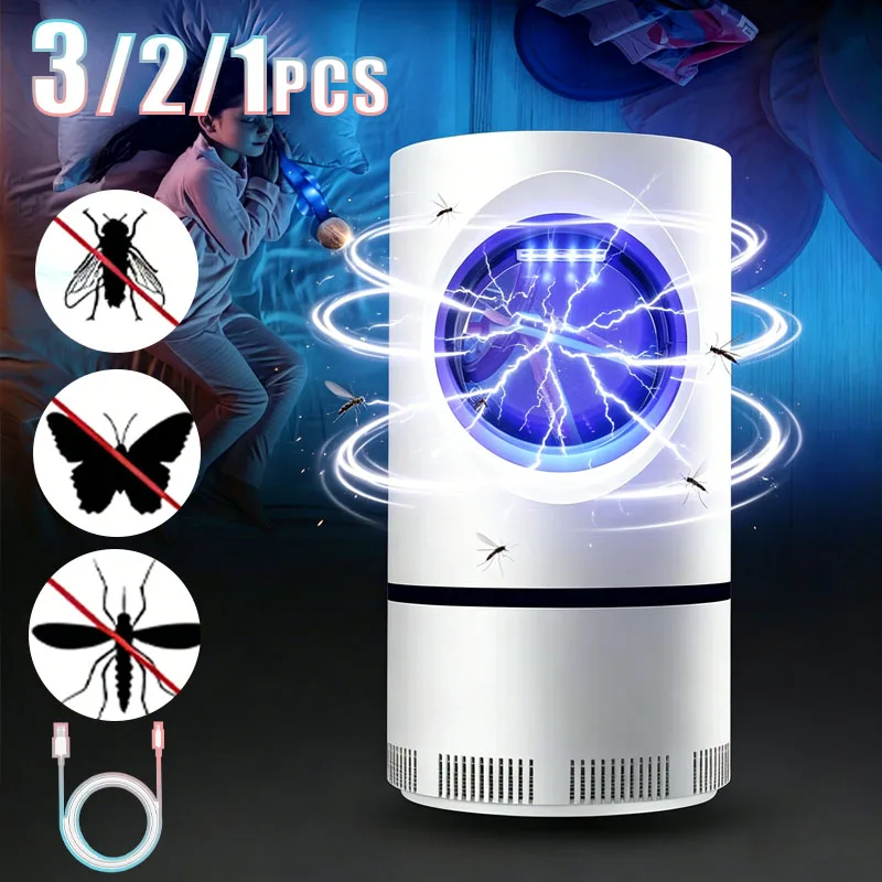 1-3PCS Photocatalytic Mosquito Killer Lamp USB LED Insect Trap for Home Dorm Room Patio Camping Non Toxic Silent Pest Control