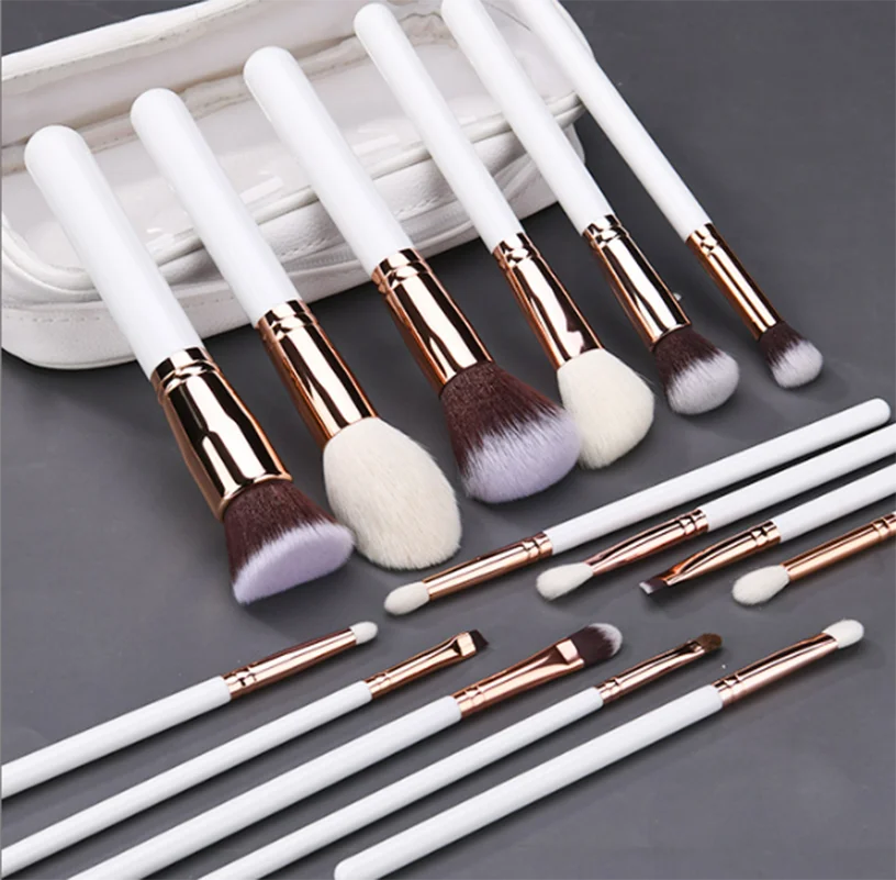 15 Pcs Premium White Wooden Makeup Brushes Set - Natural Goat Hair Eyeshadow & Powder Brush Professional Cosmetic Tools