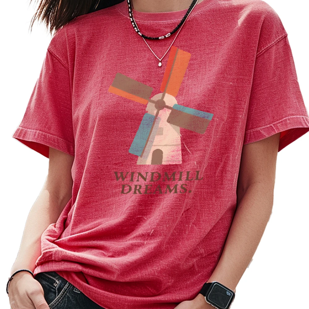 

Graphic Colorful Tees Street Wear Y2K Women‘s Clothes Cotton Casual Crew Neck Vintage Oversized T-Shirt WindMill Dreams