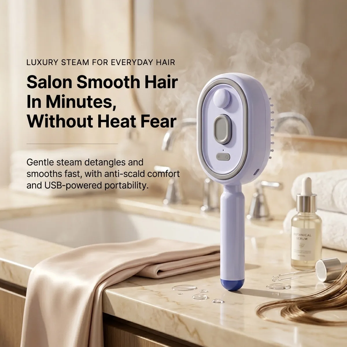 Wireless USB Charging Steam Hair Straightener Brush Anti-Scald Portable Travel Steaming Ionic Hair Comb Smooth Frizz Salon Hair