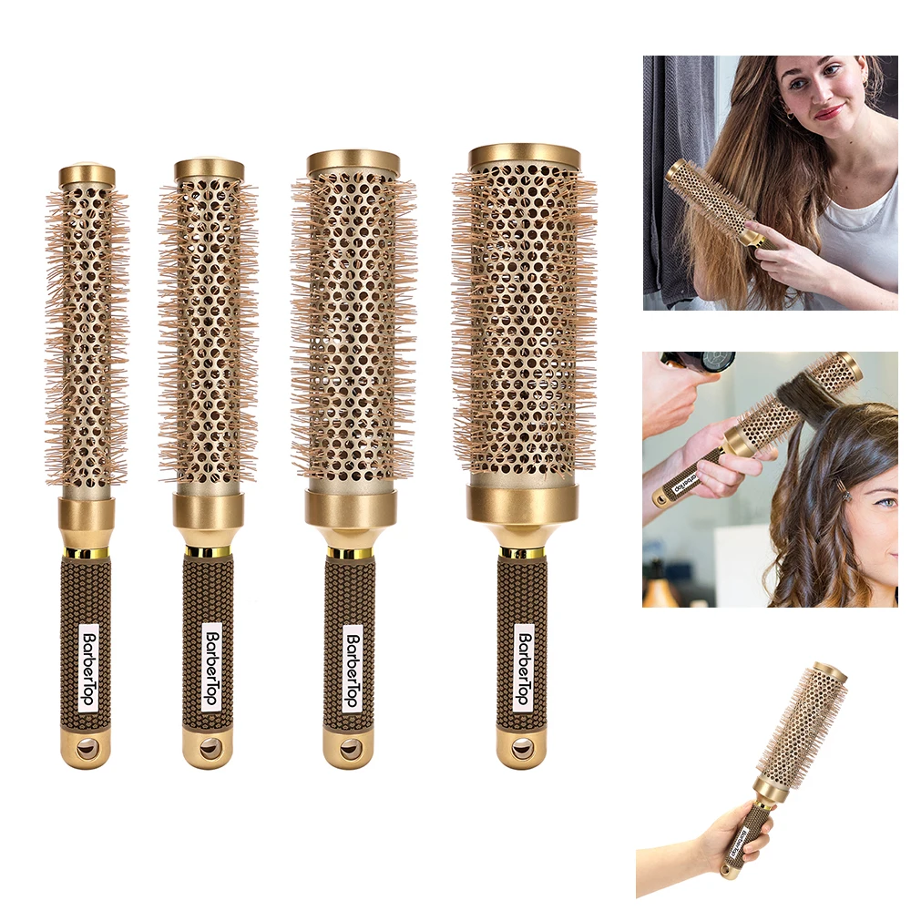 

BARBERTOP Round Comb Curly Hair Rollers Brush Boar Bristle Round Barrel Hair Curling Brush Barber Hairbrush