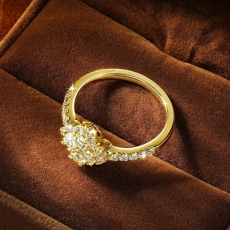 Rrjzz Vierblättriger Blumenring mit D-Farbe Moissanit, GRA-Zertifizierter Labor-Diamant-Ersatz, Kleeblatt-Ringe für Damen, Schmuckgeschenke – Detail 9