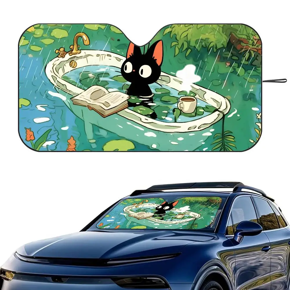 

Cartoon Cat In Lotus Leaf Car SunShade Windshield Foldable Three-layer Insulation Sunshade By Suction Cup Blocks UV Rays Sun