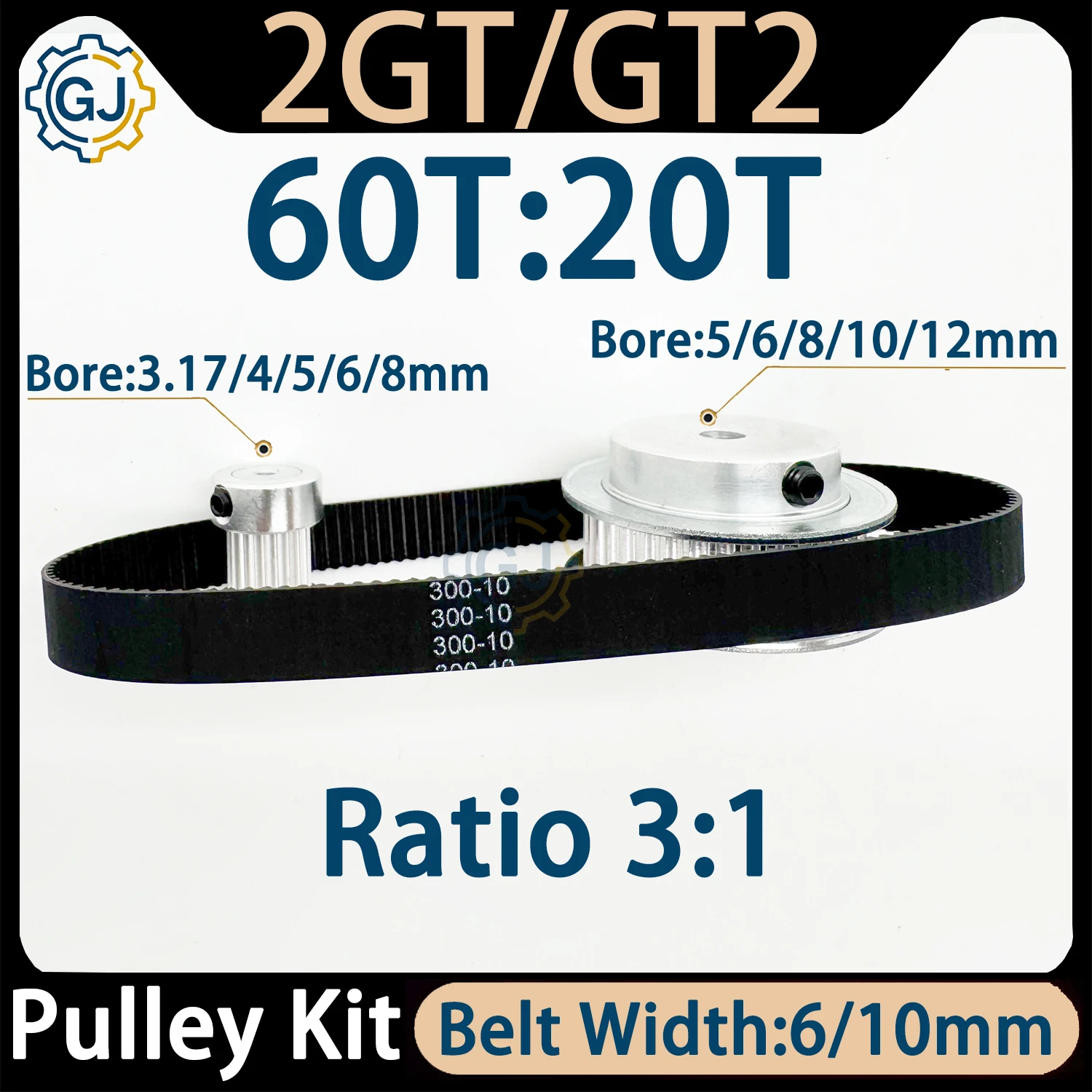 2GT 60Teeth 20T GT2 Timing Belt Pulley Set Tensioning Wheel Width 6mm/10mm Bore 3-12mm Reduction 3:1 Synchronous Pulley Belt Kit